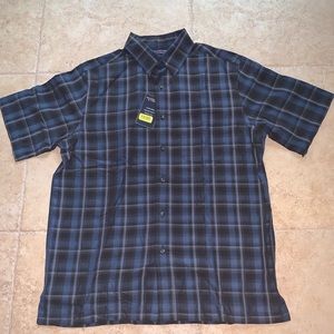 Blue, grey and black patterned shirt sleeve shirt